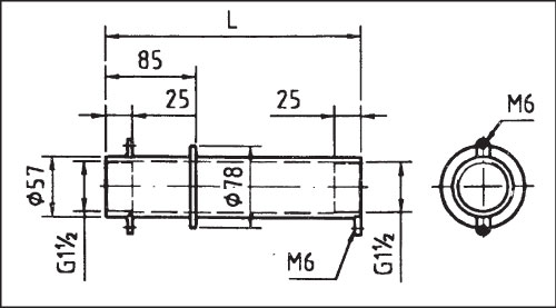 Стеновой проход 240 мм для дюзы 1 1/2, подкл. 1 1/2 ВР, без фланца, бронза