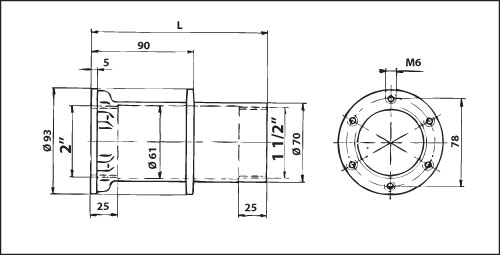 Ст. проход 100 мм для дюзы 2 с подкл. 1 1/2 и фланцем, бронза