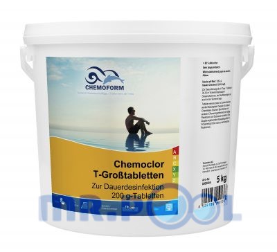 Медленный хлор в таблетках для длительной дезинфекции воды в бассейне Кемохлор Т (200 г), 5 кг