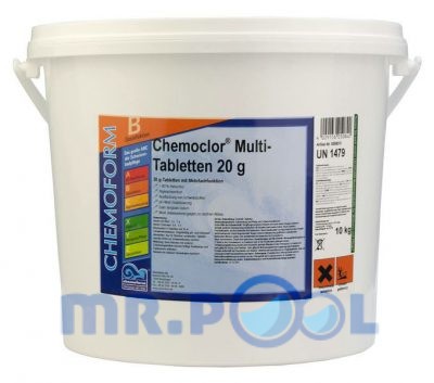 Комплексное средство для дезинфекции бассейна медленный хлор в таблетках (20 г), 10 кг