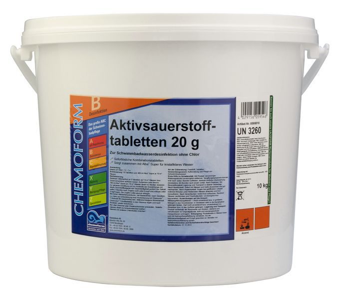Активный кислород в таблетках для дезинфекции воды в бассейнах Аквабланк О2 (20 г), 10 кг