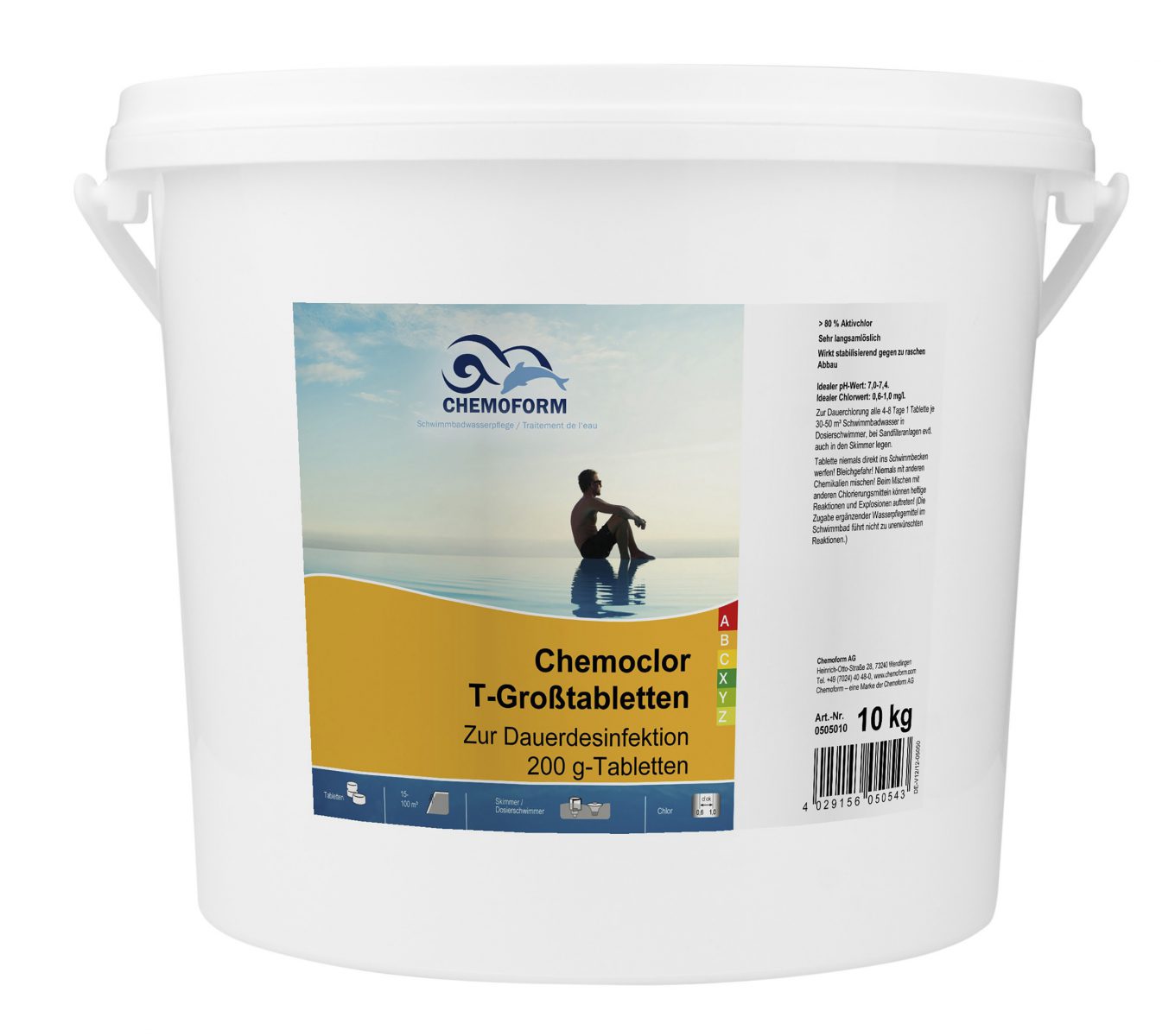 Медленный хлор в таблетках для длительной дезинфекции воды в бассейне Кемохлор Т (200 г), 10 кг