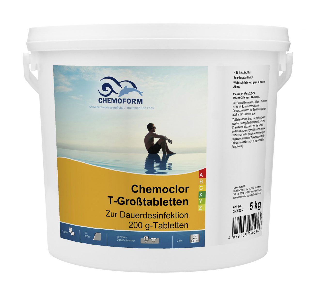 Медленный хлор в таблетках для длительной дезинфекции воды в бассейне Кемохлор Т (200 г), 5 кг