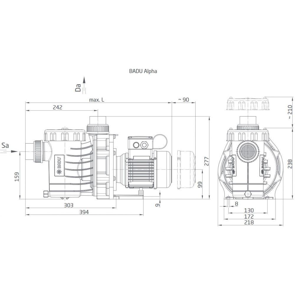 Насос BADU Alpha 10, 1~ 230 В, 0,40 кВт инфографика